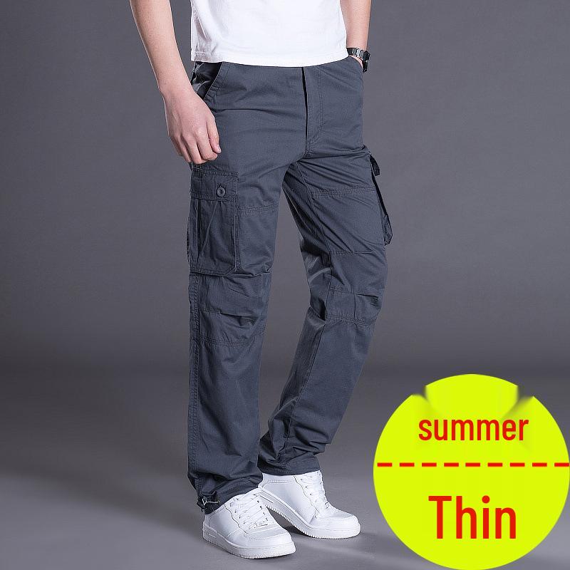 Men's Spring/Summer Trendy Casual Cargo Pants - Thick, Loose, Plus Size, Straight Leg, Multi-Pocket.