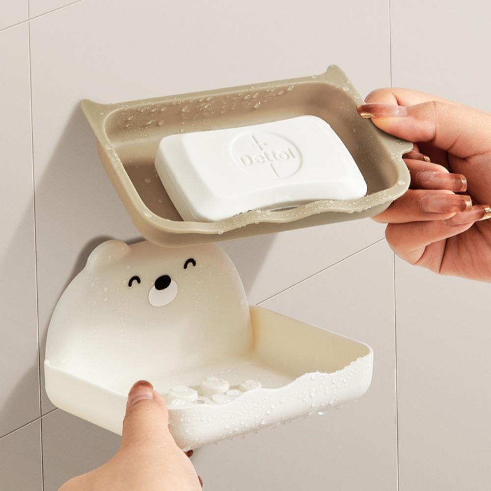 1PC No punch soap box bathroom draining rack creative wall-mounted soap holder bathroom shelf sucker soap box