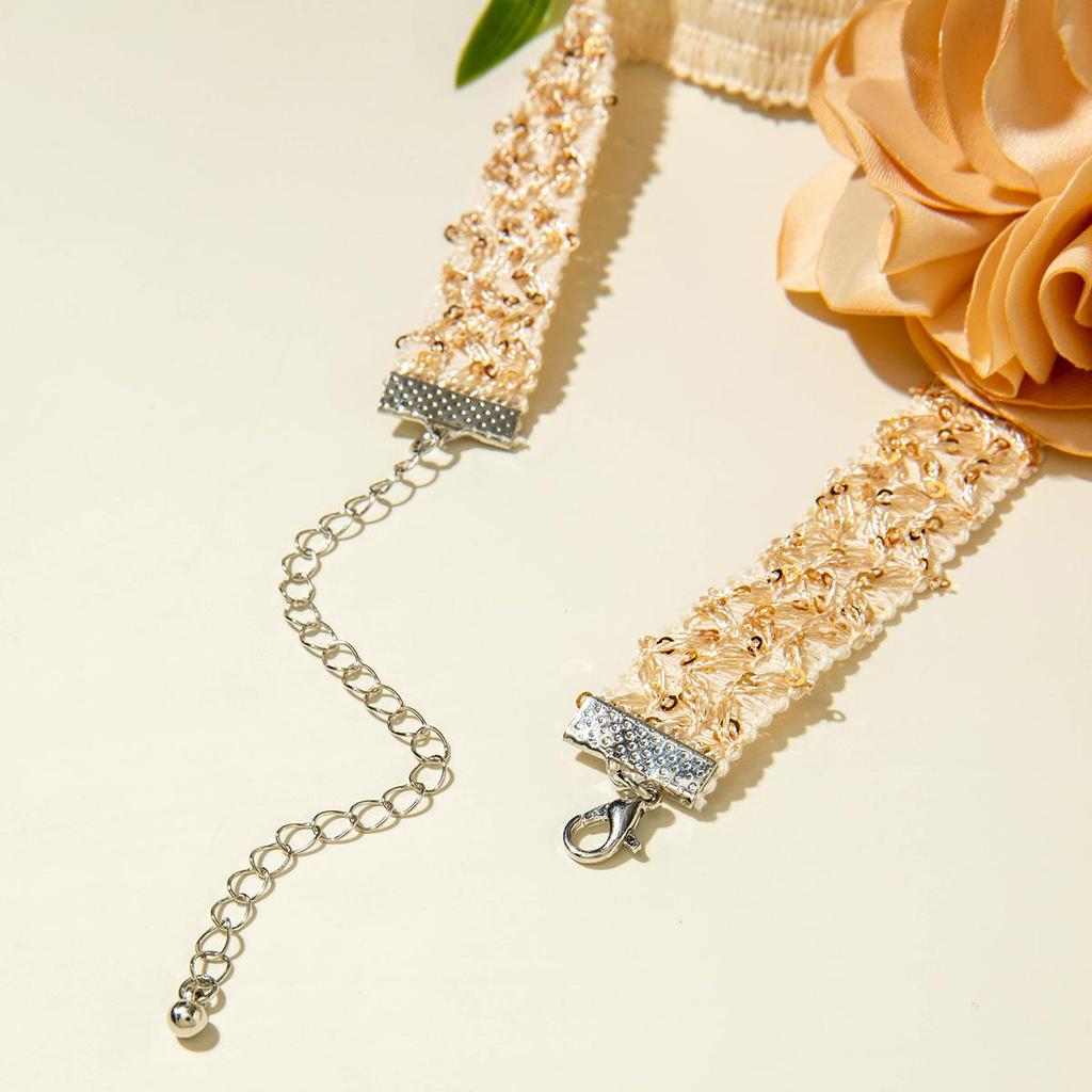 Cross Border Autumn New Sparkling Braided Rope Satin Flower Necklace Women's Jewelry Fashion Elegant Flower Necklace