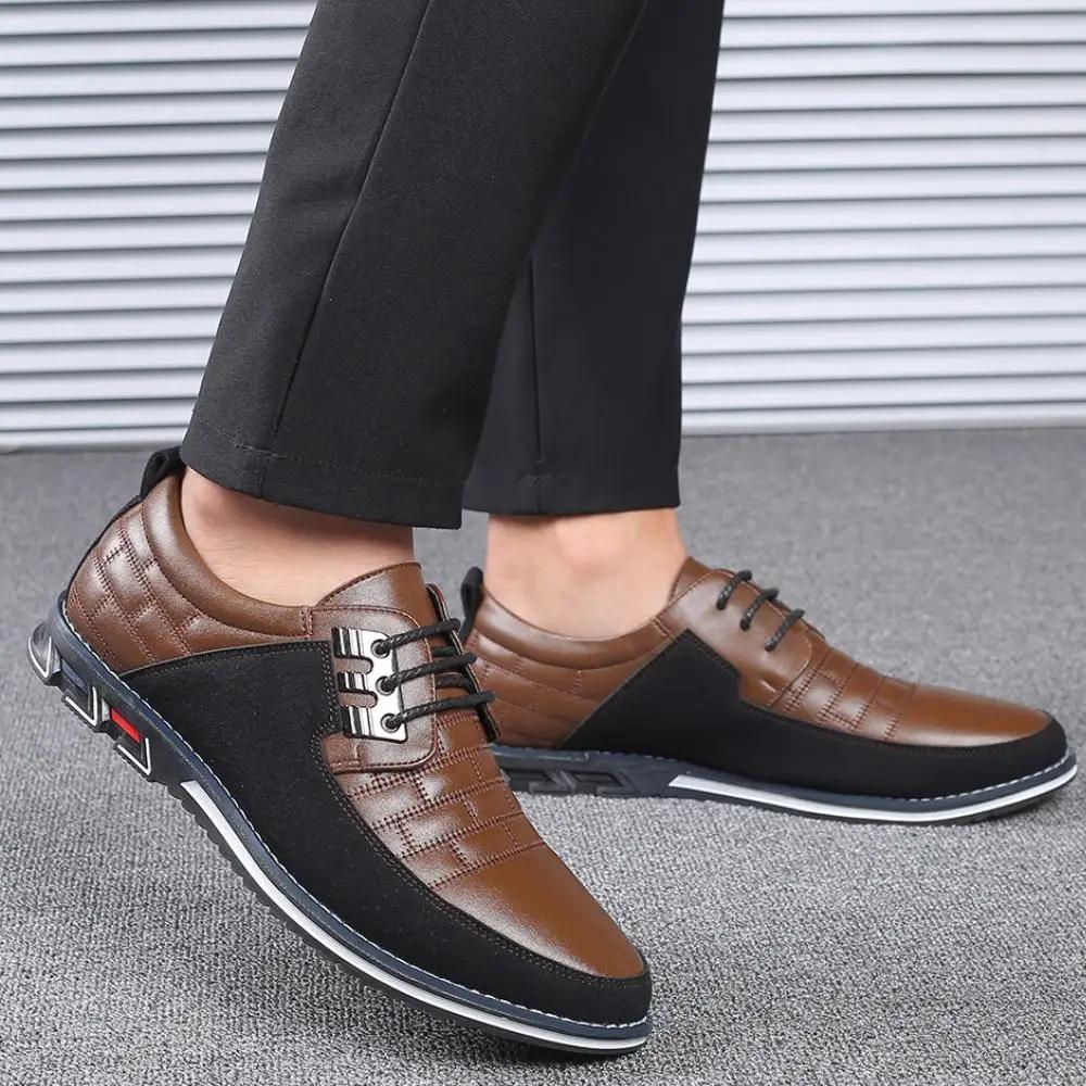 New Men's Sports Shoes Fashion Brand Classic Lace Up Casual Loafers Leather Shoes Black Business Men's Shoes Plus Large Size