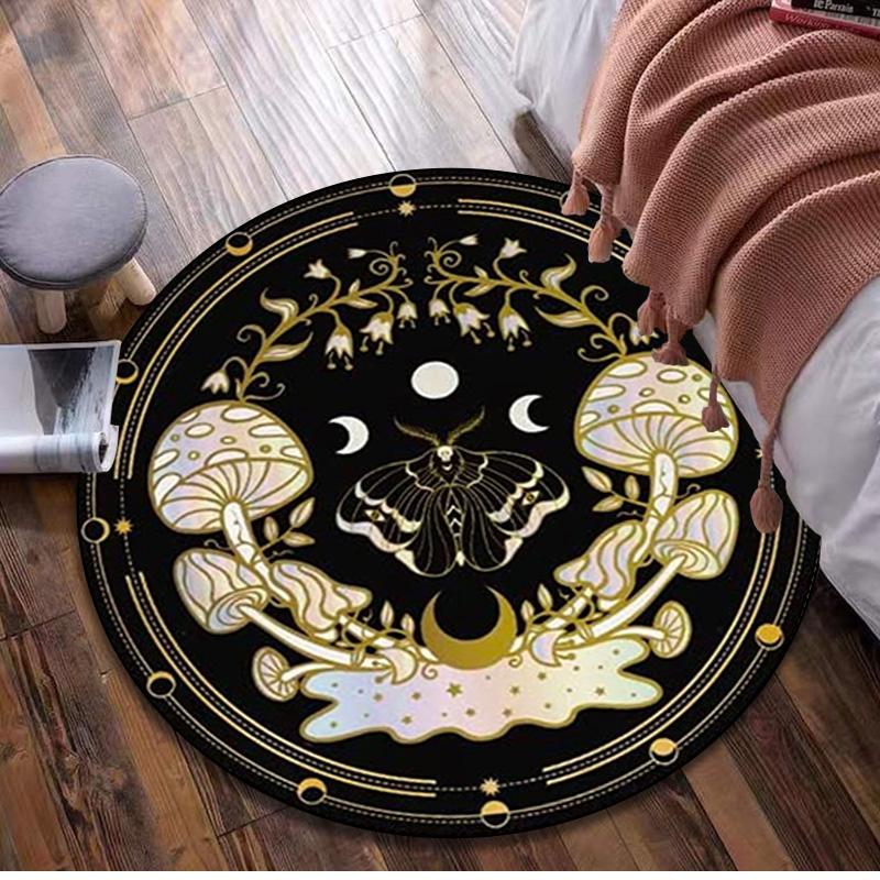 Floral Moon Phase Circular Rug - Office Decorative Carpet For Living Room Bedroom Door Mat Floor Rug Computer Chair Area Rug