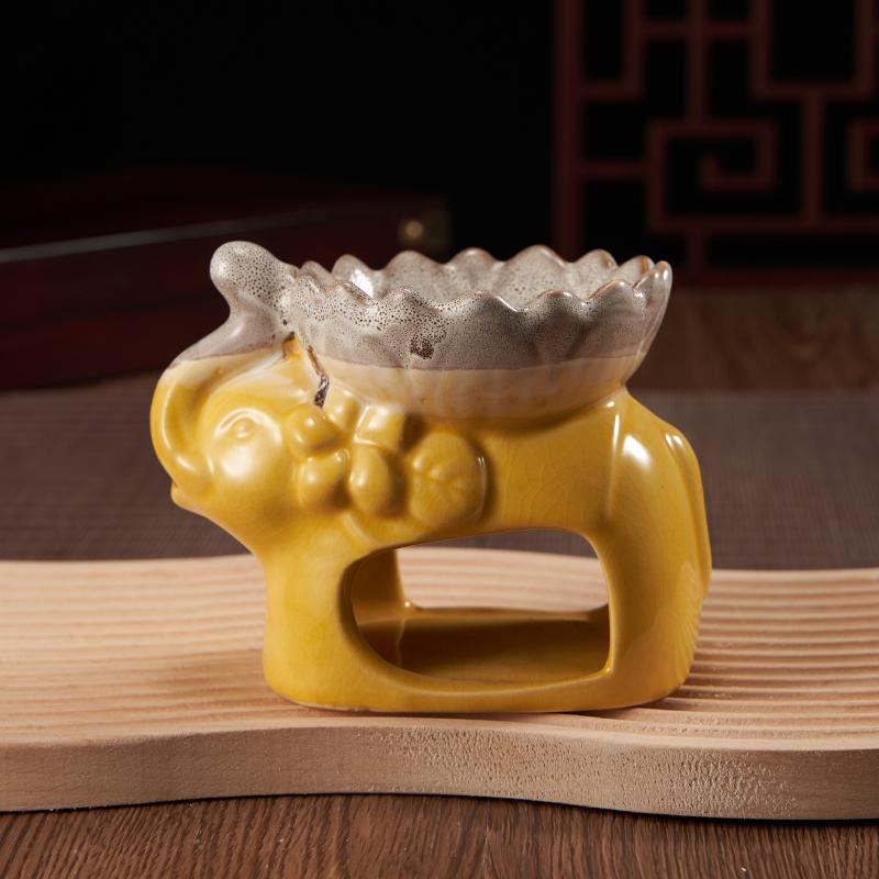 Ceramic Ice Cracking Lotus Incense Burner Elephant Shape Aromatherapy Essential Oil Aromatic Wax Diffuser Censer Home Decoration