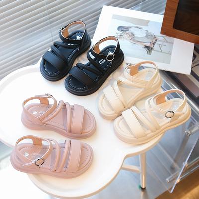 Sandales pour enfants 2025 été nouvelle fille bébé bout ouvert chaussures de plage semelle souple antidérapante couleur unie chaussures décontractées pour filles