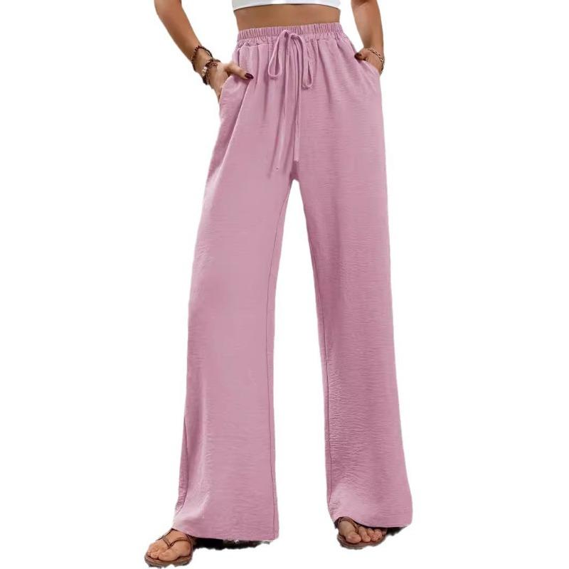 Women Casual Solid Color Loose Wide Leg Floor Length Pants