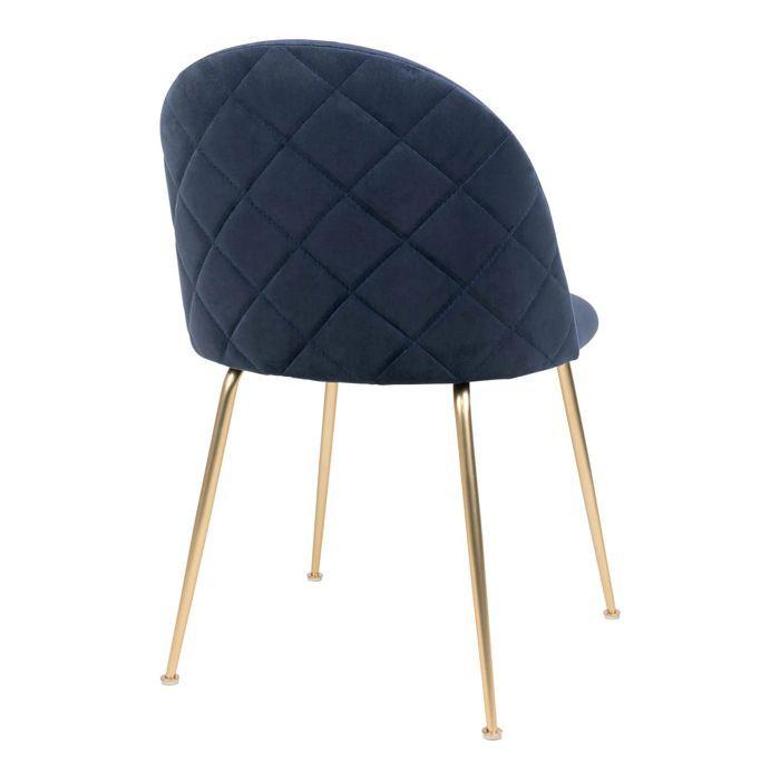2 Blue Velvet Dining Chairs with Brass Legs