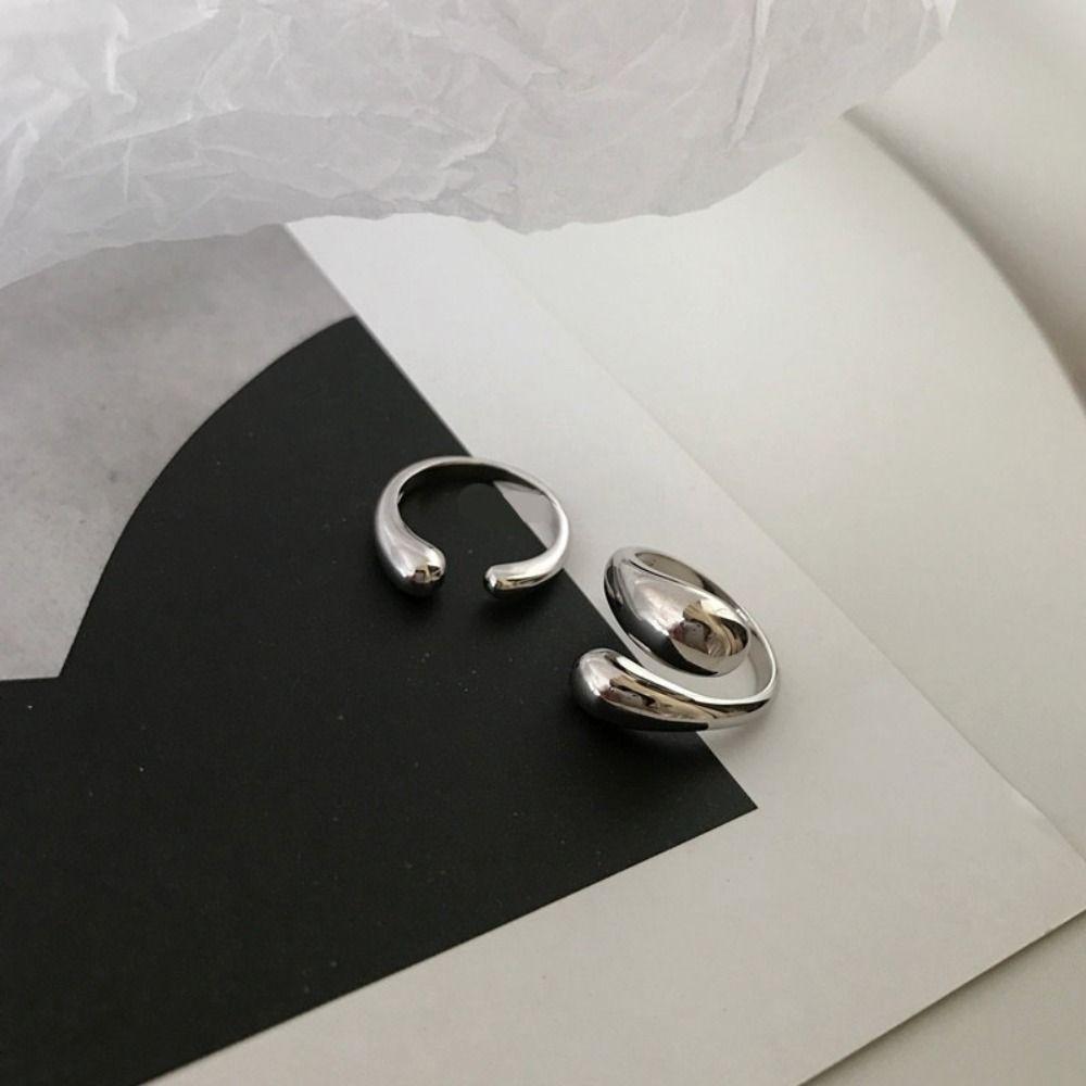 Water Shape Metal Opening Ring Elegant Index Finger Rings Simple Stainless Steel Ring Women