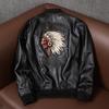 Genuine Leather Baseball Jacket Mens Indian Style Biker Coat Autumn Outerwear Large Size Pure Cowhide