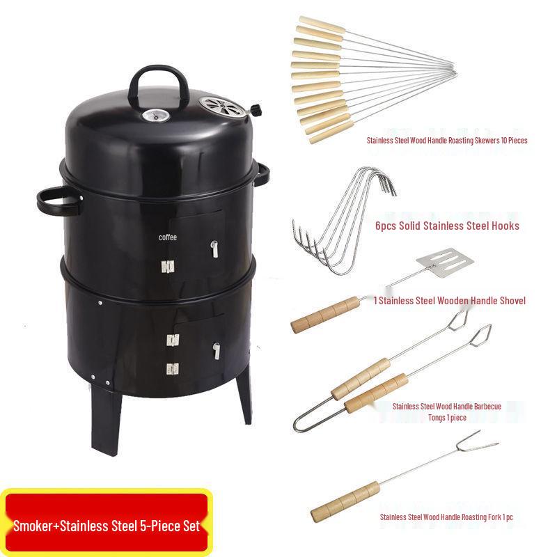 Double-layer Multi-functional Charcoal Smoker Oven for Roasting, Stewing, Grilling, and Smoking Meat & Sweet Potatoes