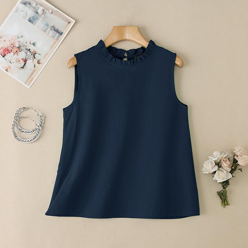 

ZANZEA Женские летние повседневные майки без рукавов с круглым вырезом M тёмно-синий