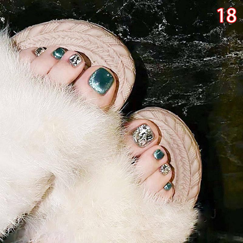 24Pcs Toe Nails Fake Nails Nail Sticker Jelly Glue Press On Rhinestone Nails French Nail Manicure Set Nail Care Tool Nail Salon