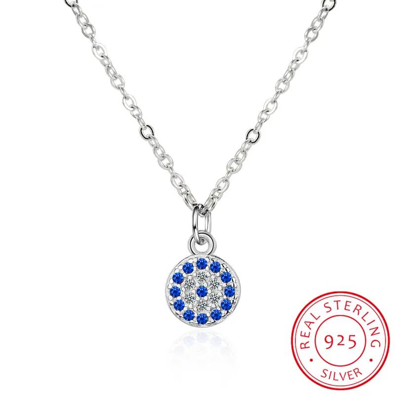 

Genuine 925 Sterling Silver Necklace Turkey Round Evil Of Eye Necklaces AAA CZ For Women Link Chain Jewelry Wedding Party Gift серебряный