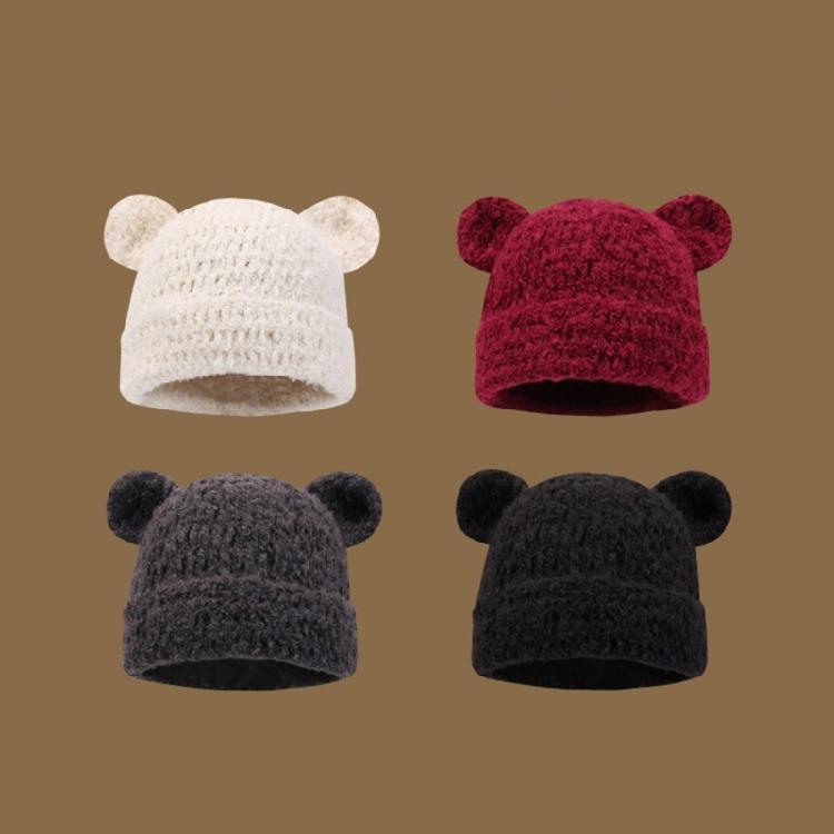 Knitted Brimless Bear Ear Hat for Outdoor Activity Windproof Winter Breathable Hat All Matching Warm Hat for Women Teens
