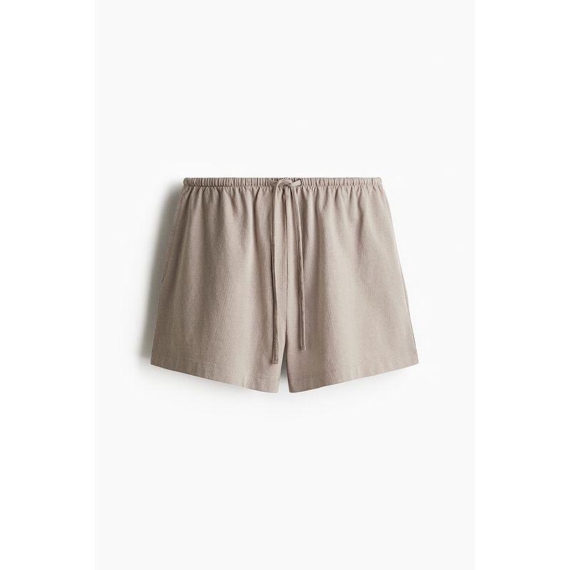 

HM Women s Clothes Casual Pants 2025 Autumn New Arrival Elastic Waist Straight-leg Loose Sports Drawstring Shorts 1270858 Beige 155/64