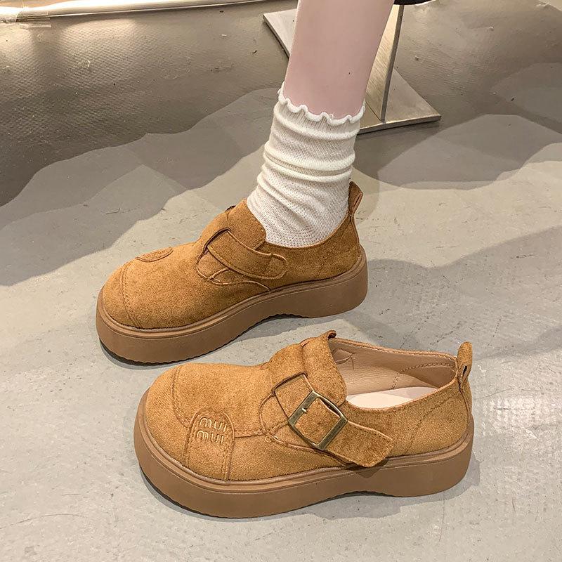 Platform loafers women's 2025 autumn new fashion versatile short boots non-slip soft sole round head suede single shoes