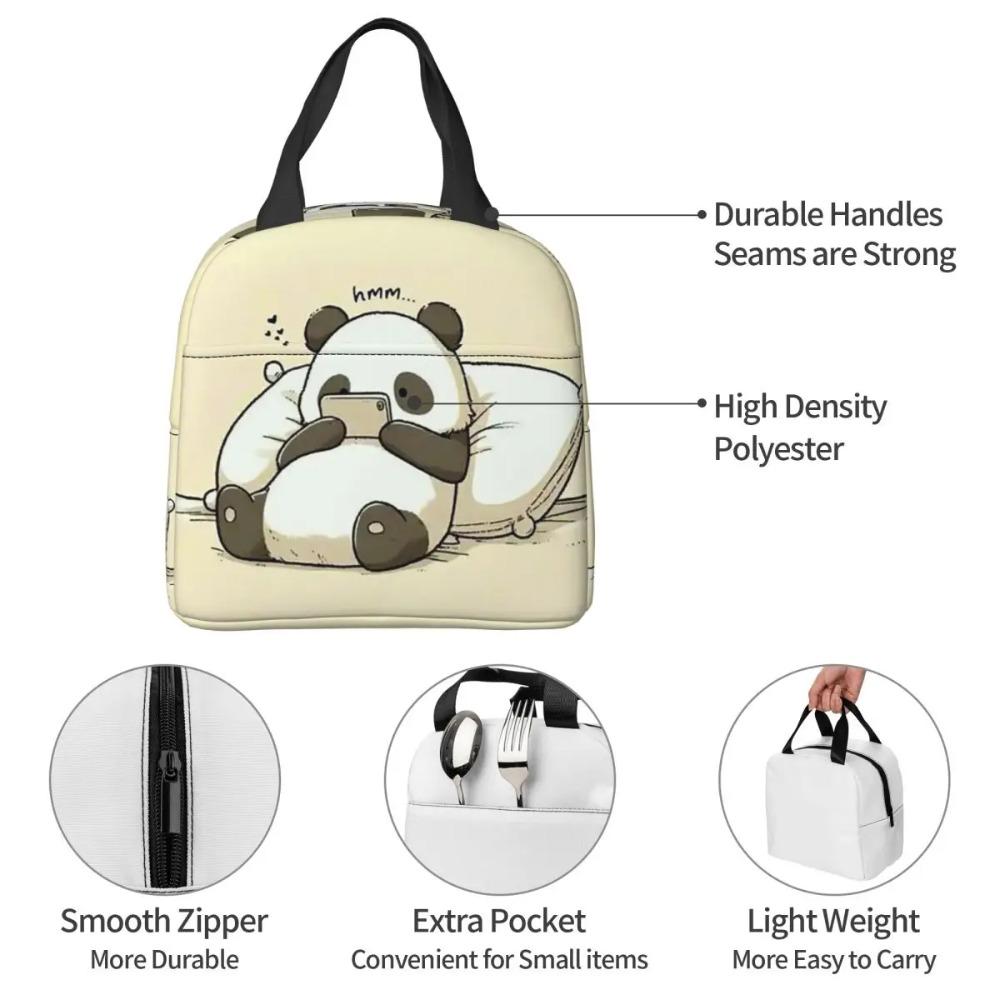 Cartoon Panda Playing With Mobile Phone Insulated Lunch Bag for Women Kids Portable Food Boxes Thermal Lunch Box Tote