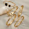 18K Gold Plated Stainless Steel & Zirconia Bracelet Set with Acrylic Buckle - Personalized Simple Jewelry