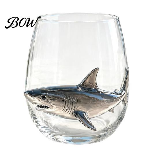 Creative Octopus Tentacle Glass Tumbler, 350ml Stemless Wine Glass, Whale Dolphin Turtle Coastal Style Cocktail Sea Creature Drinking Cup, Handcrafted Shark