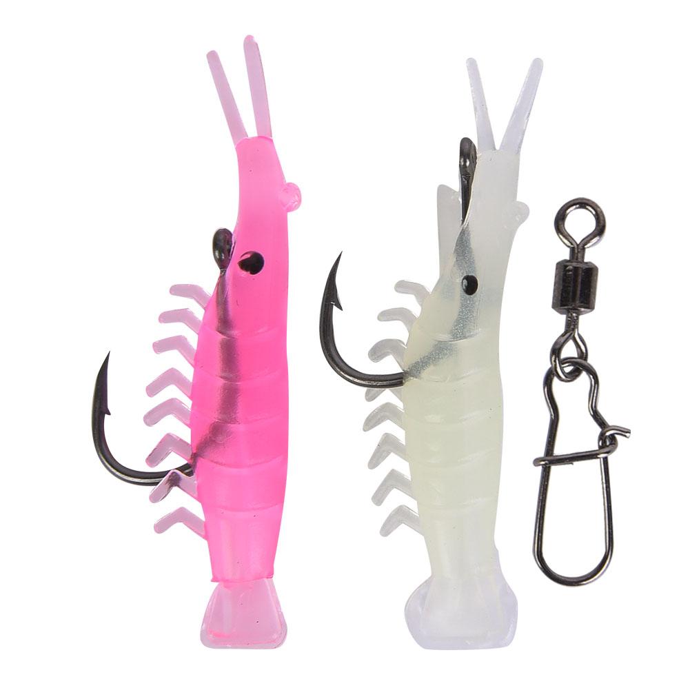 T0055 60PCS Soft Plastic Lures Shrimp Bait Set Kit with Hook Connector Fishing Tackle Tools Accessory7# Hook
