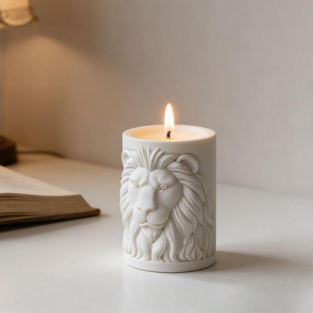 Lion Shaped Candle Mold Lion Relief Cylindrical Silicone Candle Mold Non Stick Epoxy Resin Flexible Pillar Craft Supplies