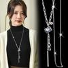 Autumn And Winter Crystal Necklace Women'S Simple Sweater Chain Long Versatile Fringed Geometric Accessories Pendant
