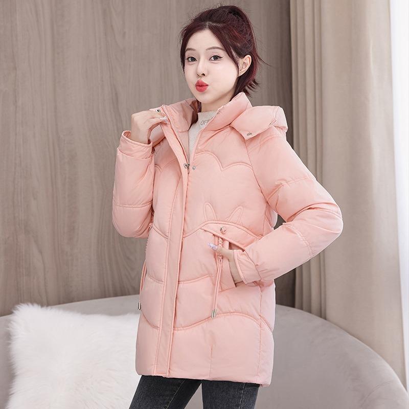 

Хлопковая одежда женская средней длины и длинная зимняя новая теплая утолщенная хлопковая одежда с капюшоном свободная и тонкая повседневная куртка XXXL розовый
