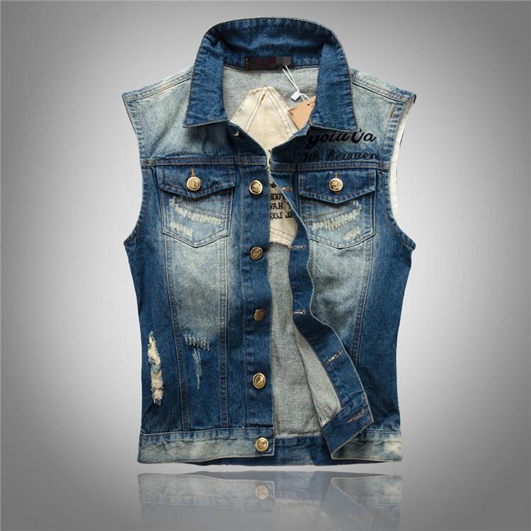 Men's Cool New Korean Slim Fit Denim Vest, Plus Size Sleeveless Casual Trendy Apparel