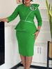 Women's 2025 Autumn Elegant Round Neck Three-Quarter Sleeve Hip-Wrap Dress