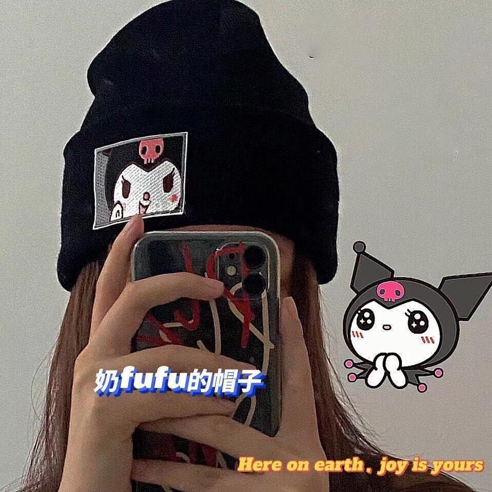 Cartoon Sanrio Embroidered Knitted Hat Kuromi My Melody Cinnamoroll Woolen Cute Hat Pullover Warm Winter Girls Birthday Gifts