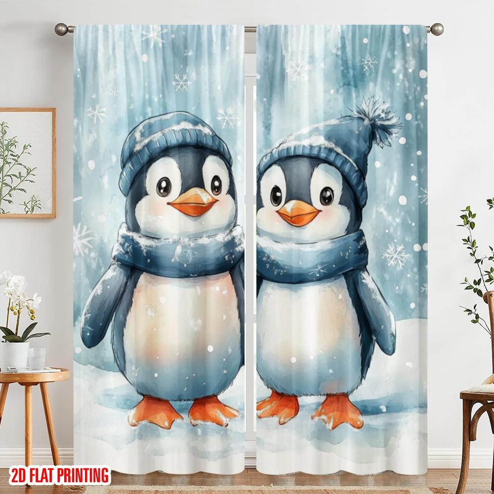 2pcs,2D Plane Printing Curtain Fabric Penguin Pals Durable Polyester (without Rod) Holiday Ldeal for Bedroom Living Room Study