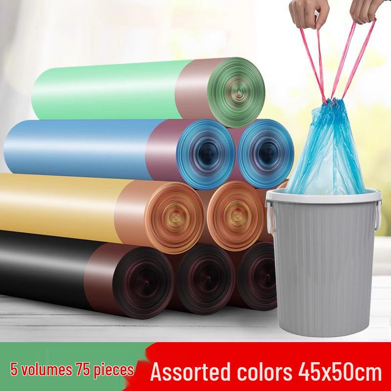 Large Drawstring Kitchen Trash Bags, Automatic Closure, Thick Disposable Cleaning Bags 