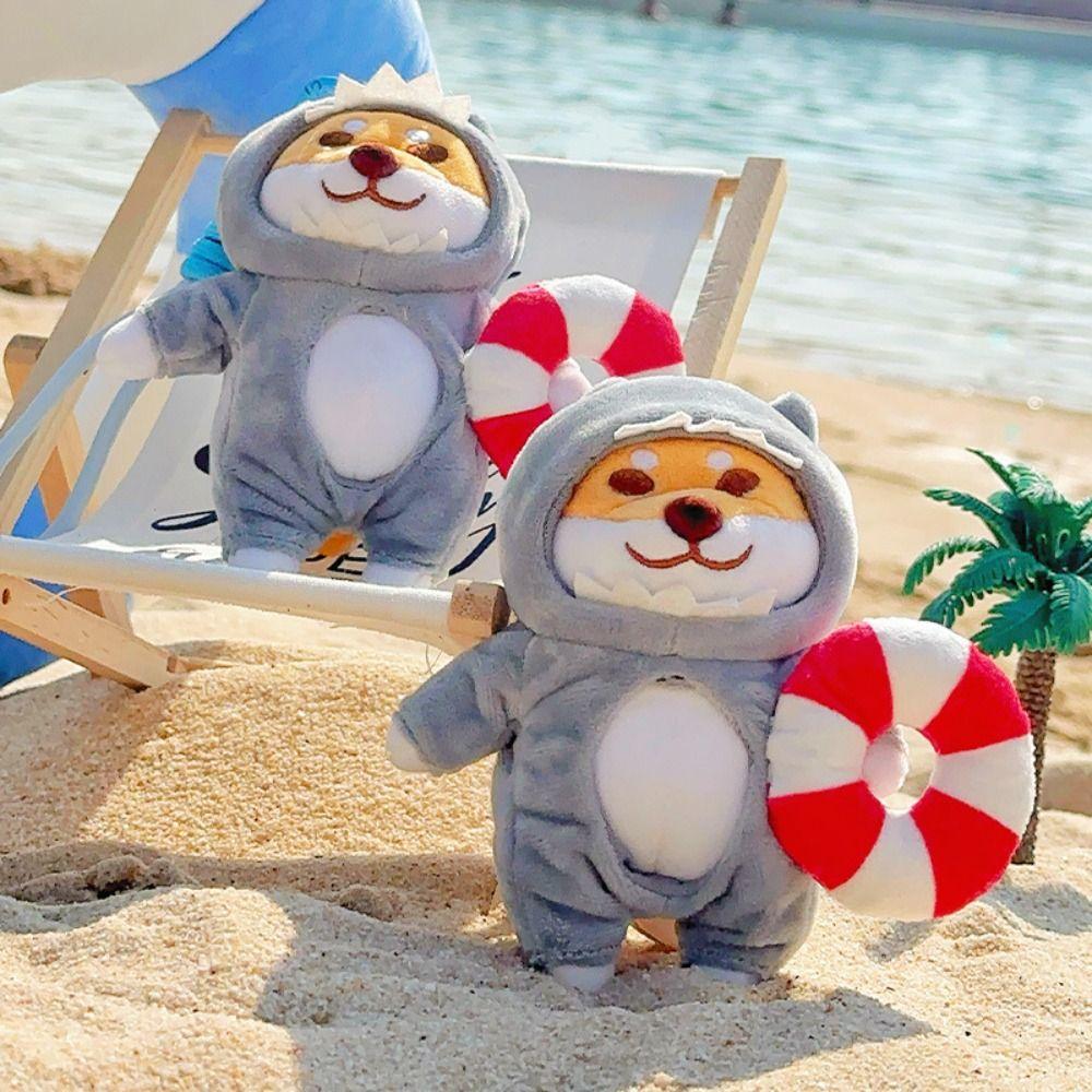 Soft Plush Dog Dolls Keychain PP Cotton Dressed Akita Dog Plush Doll Home Decor