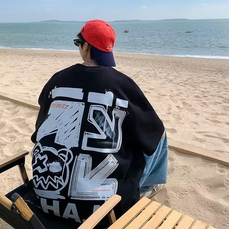 

M-8xL Весенняя мужская футболка с коротким рукавом и мультяшным граффити-принтом, мужская, женская, с алфавитом 4XL