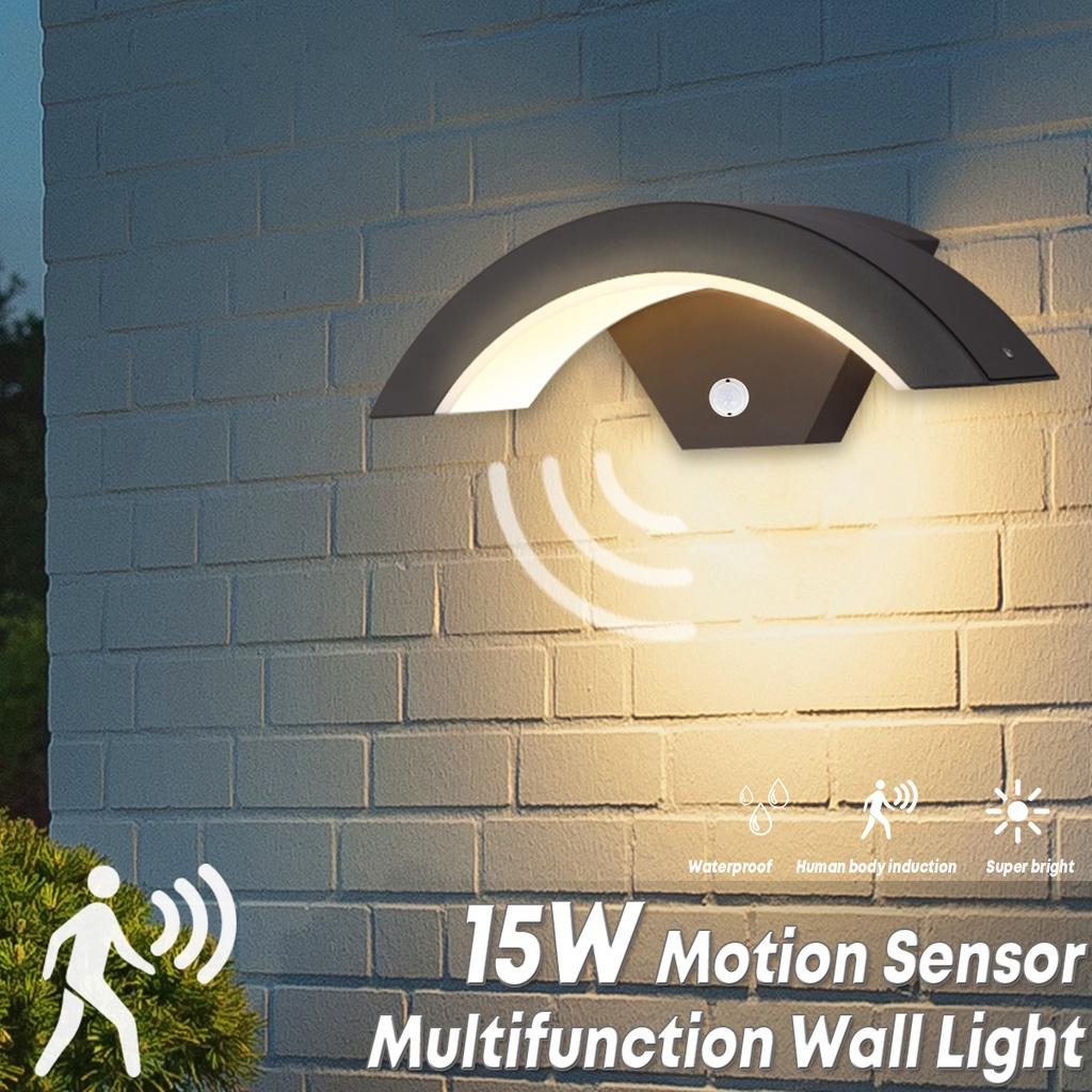 15W 220V Outdoor Wall Light Motion Sensor LED Wall Lamp Garden Yard Porch Outdoor Warm Light Waterproof IP54