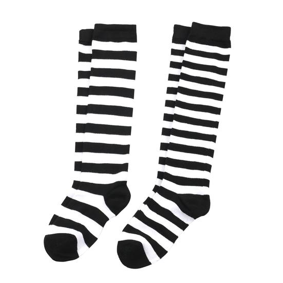 Women Striped Knee-high Socks Colorful Stretchy Knee-length Socks Ribbed Leg Warmers for Costume Party Street Daily Wear