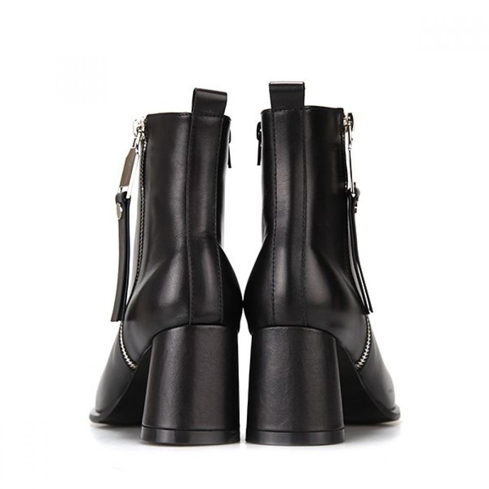 BARBARA Leather Zipper Point 6.5cm Kitten Heel Ankle Boots Bbg864bk