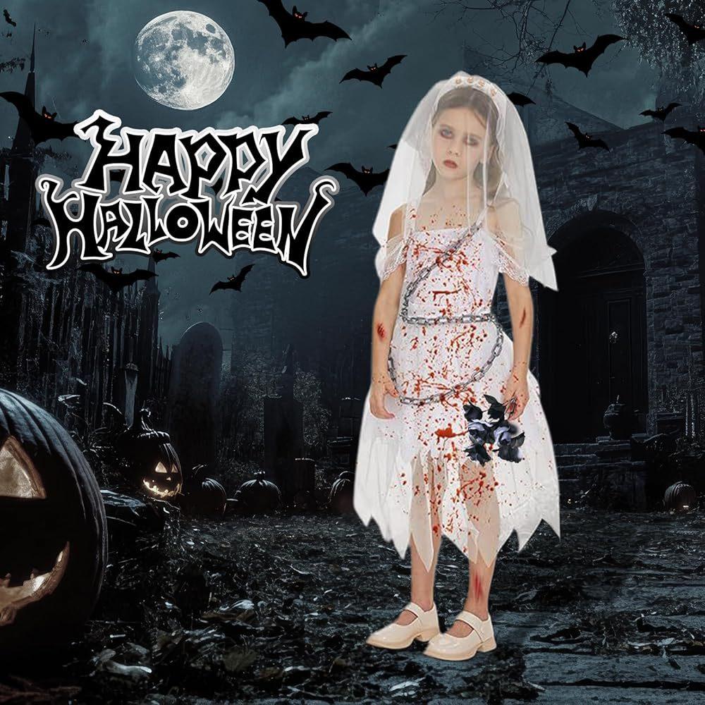 Halloween Witch Ghost Vampire Bride Cosplay Dress, Masquerade Witch Role Play Outfit