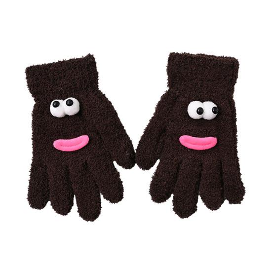 

Yousheng 1 пара женских перчаток из кораллового флиса, мультяшные глаза, сосисочные рты, пятипалые термоперчатки, для велоспорта на открытом воздухе, для холодной погоды, зимние теплые толстые перчатки кофейный
