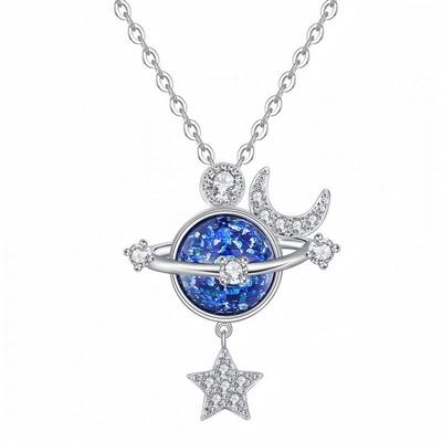 Traumhaftes Universum Planeten Halskette: Stern, Mond, Zirkon Schlüsselbein-Kette Nischen-Design