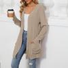 Women's Open Front Long Sleeve Knit Cardigan with Pockets Casual Loose Fit Lightweight Sweater Coat