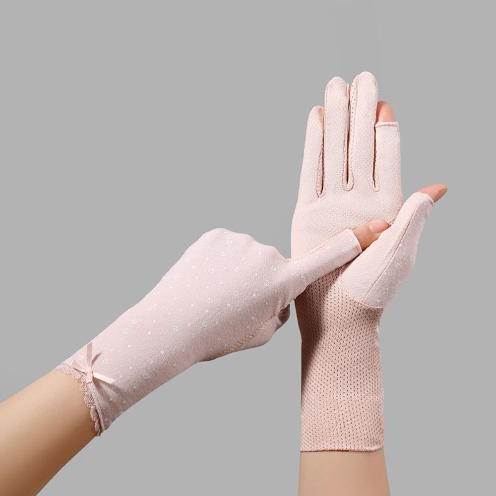 Lace Trim Cycling Gloves Thin Sun Protection Gloves Fashion Driving Gloves розовый