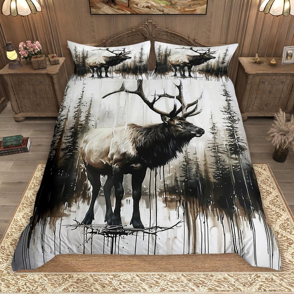 Homewish Safari Deer Bear Duvet Cover Set 2Pcs/3Pcs Woodland Jungle Animal Wildlife Bedding Set Rustic Farmhouse Bed Set