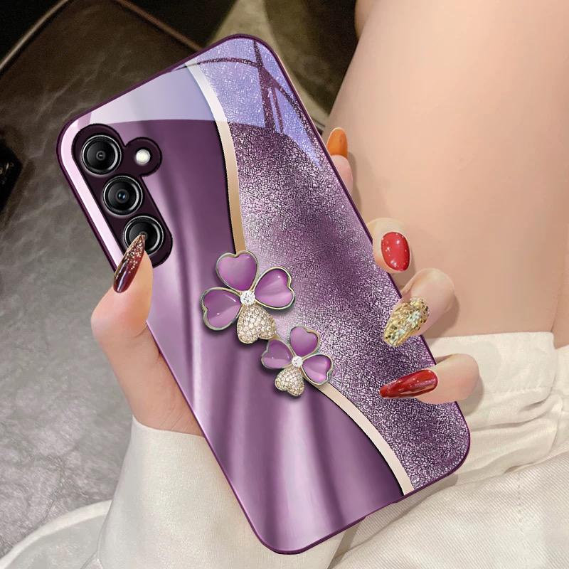 Luxury Four Leaf Clover For Samsung Galaxy A14 4G 20 30 52 20S 21S 22 A32 33 34 42 50 51 53 54 70 71 72 73 5G Glass Phone Case