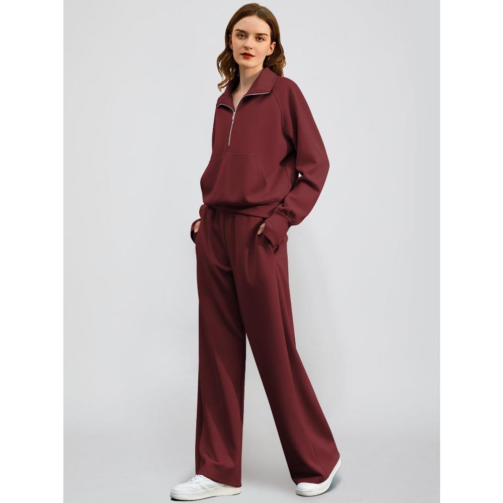 European and American Summer New Women's Clothing Suit Fashion Half Zipper Sweater Straight Pants Sportswear