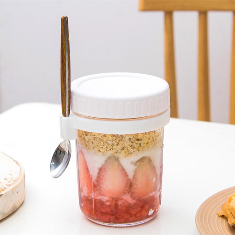 

350 мл стеклянные банки герметичные портативные чашки с крышкой держатель ложки для йогурта завтрак хлопья овсянка молоко контейнер со шкалой 350ml белый