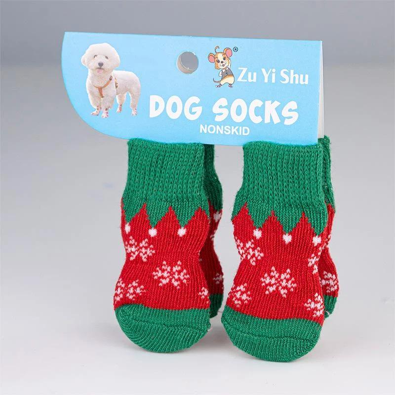 New 4Pcs/set Christmas Deer Snowman Pet Knitted Socks Winter Warm Indoor Wear Slip On Paw Protector Small Dogs Cat Socks Shoes