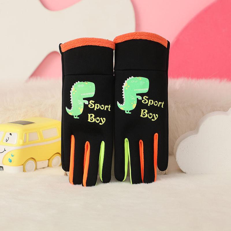 New Children's Gloves for Autumn and Winter Cartoon Luminous Dinosaur for Boys and Girls Outdoor Sports Snow Play Waterproof and Warm Hands