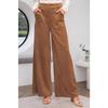 Women's High-Waisted Suede Casual Wide-Leg Pants with Double Pocket Design