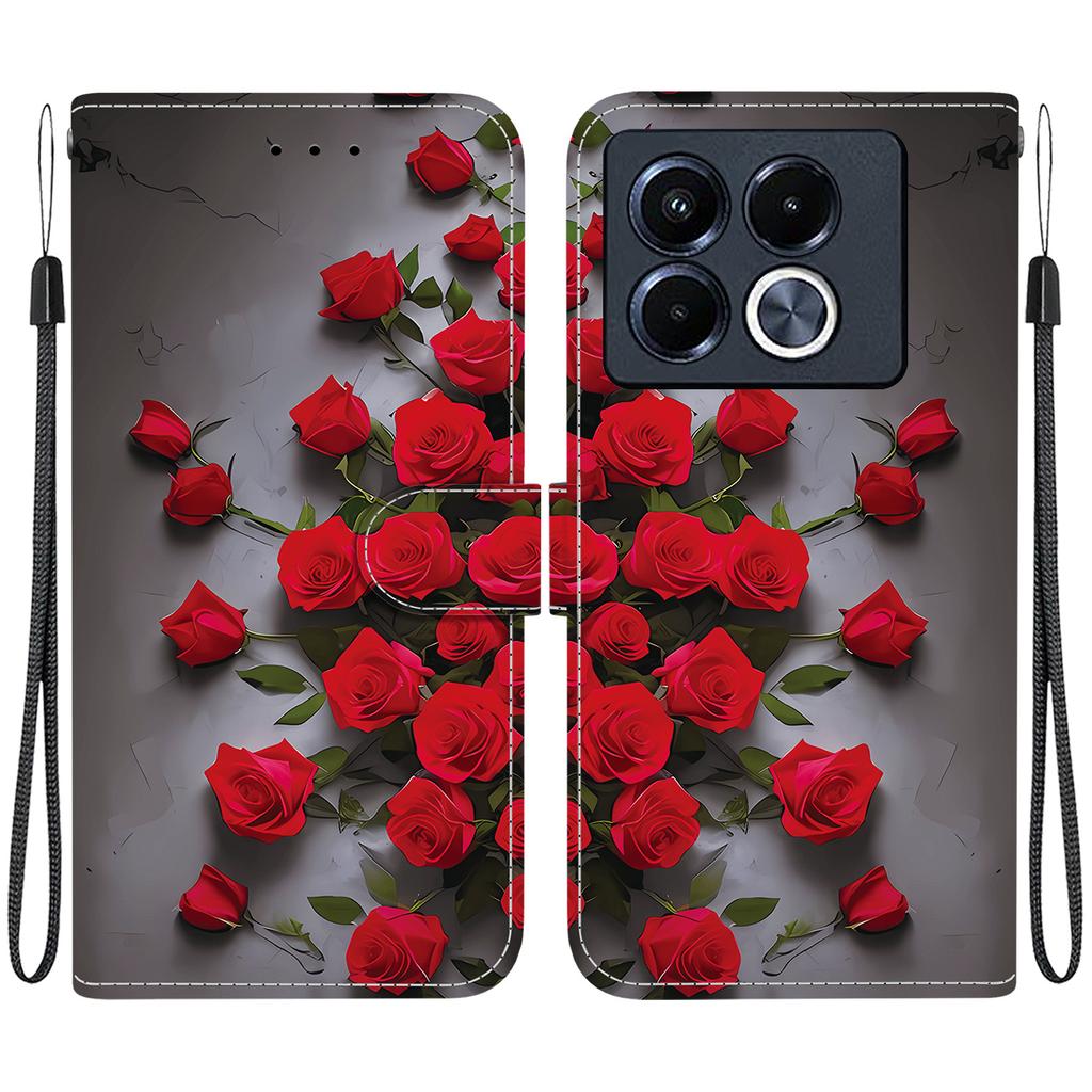 Handmade PU Leather Flip Case for Infinix Note 40 / Note 40 5G (X6853/X6852) Anti-Slip Shockproof Cover with Wrist Strap & Heart/Rose Cat Designs