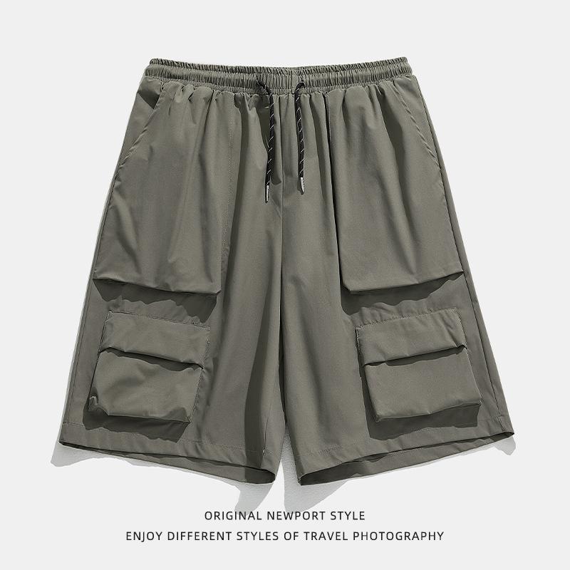 Japanese Style Men's Summer Thin Multi-Pocket Workwear Shorts Loose Casual Outdoor Drawstring Knee-Length Short Pants