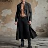 INCERUN Autumn Men Long Sleeve Striped Open Front Long Cardigan Coats Windbreaker
